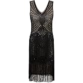 Vijiv 1920s Style Inspired Charleston Sequin Layer Tassel Cocktail Flapper Dress