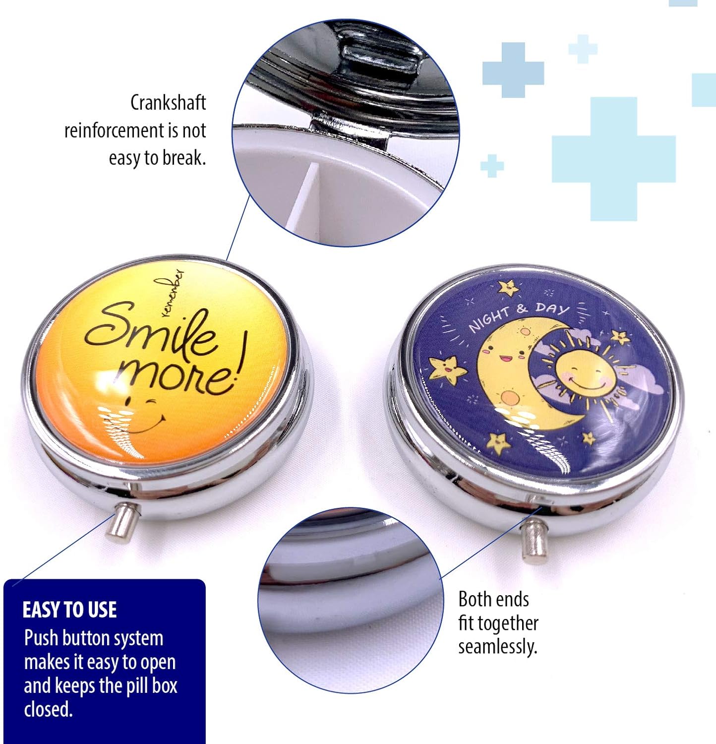 2 Pack - Round Silver Pill Box Medicine Planner Small case (Weekly Travel Container) Medication, Vitamin Holder Boxes Organizer Pillbox Dispenser Organizer, sorter and Reminder containers: Health & Personal Care