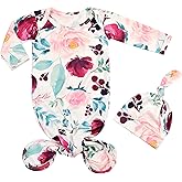 Giggle Angel Newborn Baby Sleeper Set - Knotted Gown & Hat for Baby Girl or Boy - 0-3 Months