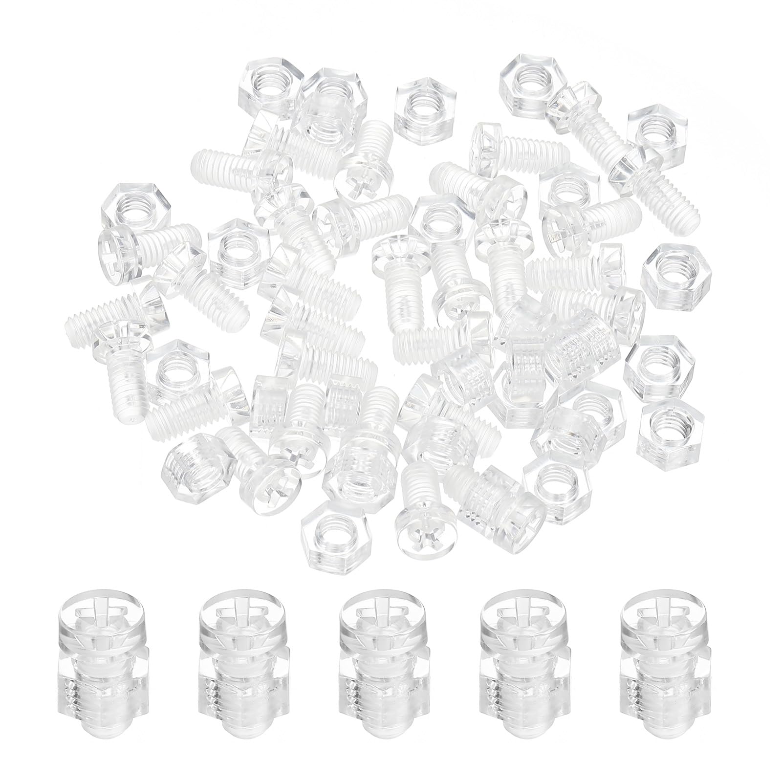 PATIKIL M6x12mm Clear Acrylic Screws and Hex Nuts Kit, 30 Set PC Plastic Phillips Round Head Bolts for Machine Accessories, Transparent