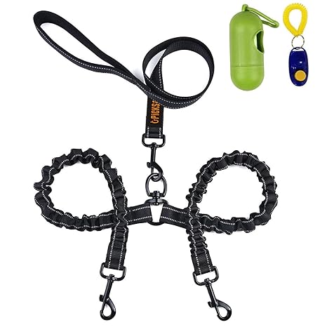 U-picks Doppelleine für Hunde, reflektierend, stoßdämpfende Wirkung, 360°-Rotation, Bungee-Design, kein Verheddern, für zwei 