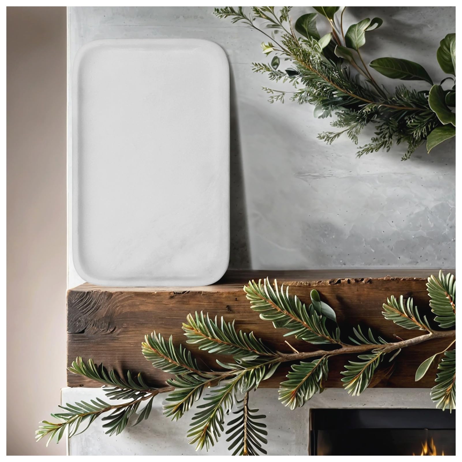 Photo 1 of Yew & Tulip 14" x 8.5" Natural Marble Tray for Kitchen, Bathroom, Living Room – Serving/Decorative Vanity Tray for Jewelry, Candles, Decor (Matte White)