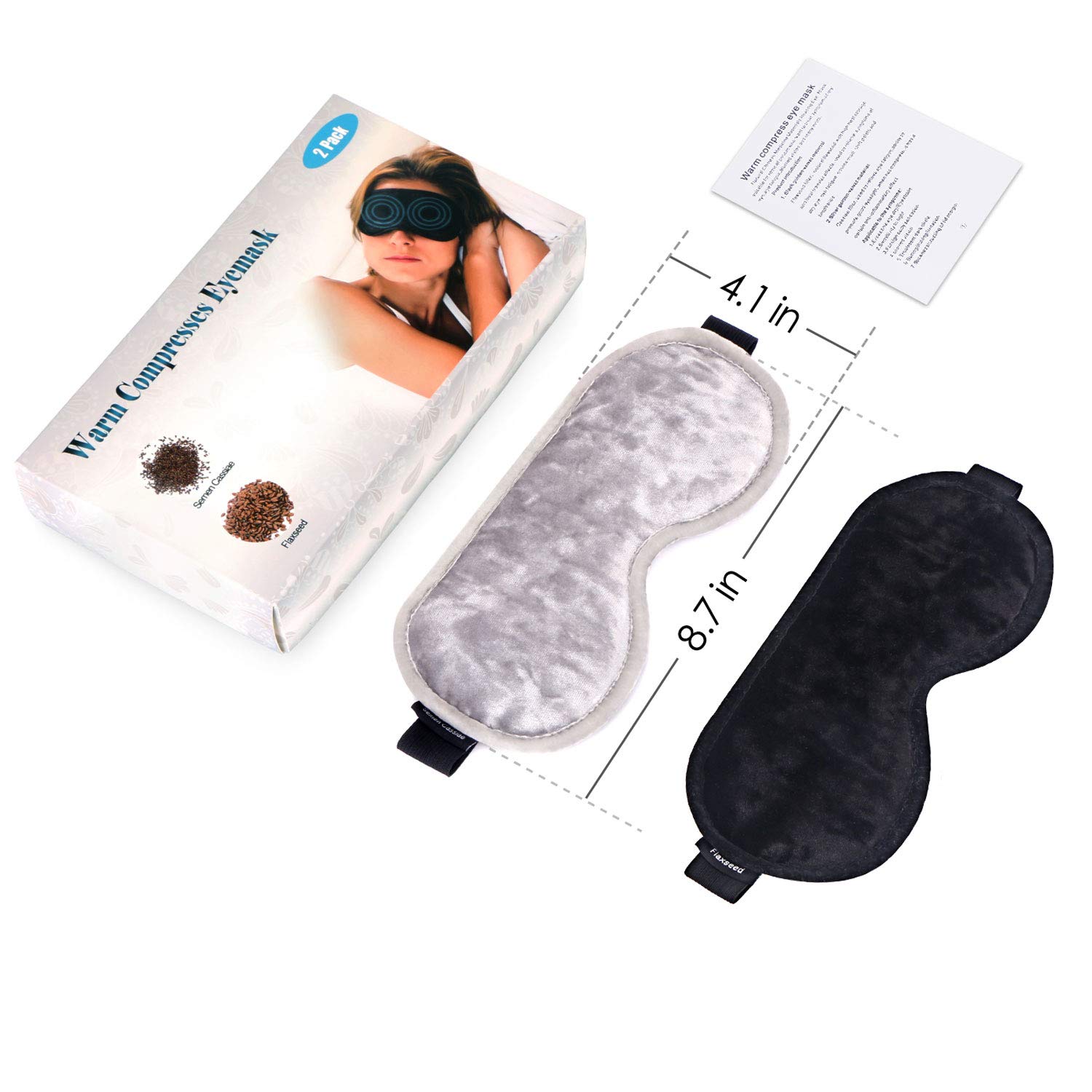 Hot Eye Mask for Dry Eyes Moist Heat Eye Compress (2 Packs), Topoint Dry Eye Mask with Flaxseed Cassia Seed Sleep Mask Healthy Therapies, Black Grey