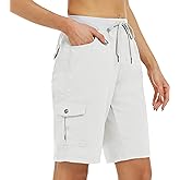 MoFiz Women's 10" Hiking Cargo Shorts 6 Pockets Lightweight Quick Dry Outdoor Running Athletic Short Summer Travel Loose
