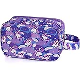 Foxstory Unicorn Kids Toiletry Bag for Girls, Travel Toiletry Bag for Little Young Girls Cosmetic Bag Makeup Bag Waterproof Hanging Wash Bag Toddler Toiletries, Purple