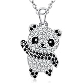 PRAYMOS Panda Necklace for Women 925 Sterling Silver Cute Cubic Zirconia Animal Necklace Panda Jewelry Gifts