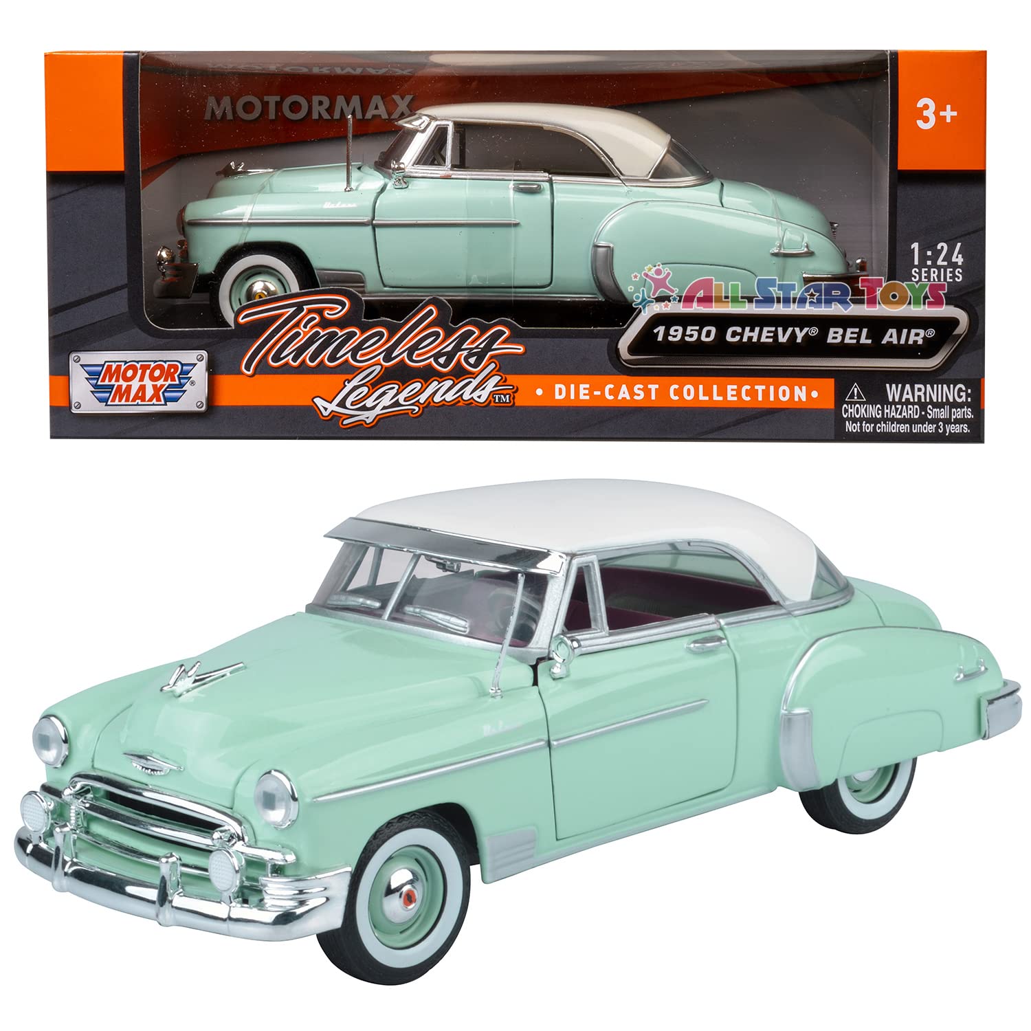 1950 Chevy Bel Air, Green - Motormax Premium American 73268-1/24 Scale Diecast Model Car Image