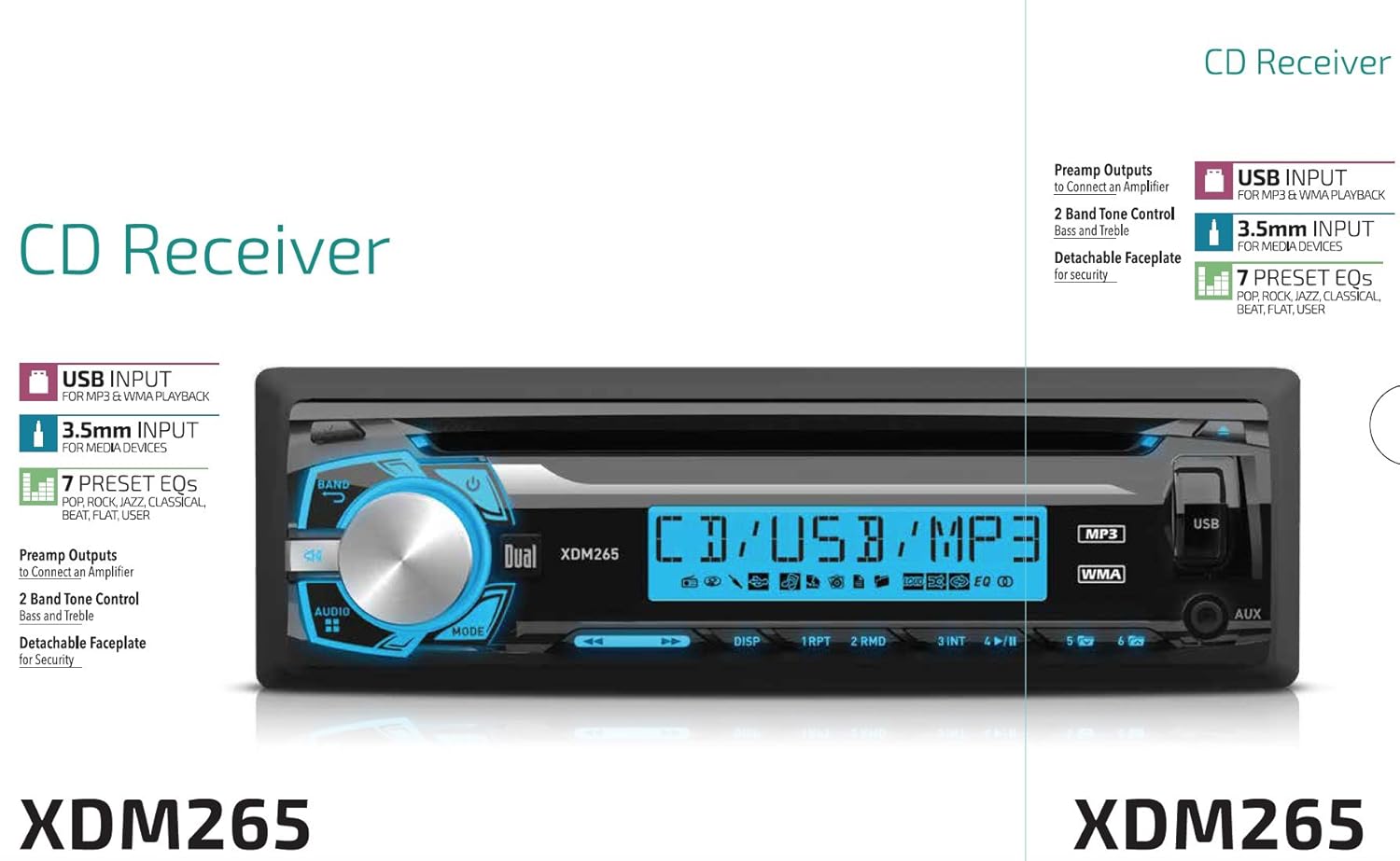 Amazon.com: Dual Electronics XDM260 Multimedia Detachable 3.7 inch LCD  Single DIN Car Stereo with Built-in CD, USB, MP3 & WMA Player: Car  Electronics