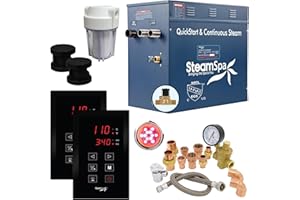 SteamSpa Executive 12 KW QuickStart ACU-Steam Bath Generator Package with Built-in Auto Drain and Install Kit in Matte Black | Steam Generator Kit with Dual Control Panel Steamhead 240V | EXT1200MB-A