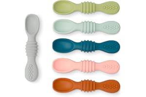 Simka Rose Silicone Baby Spoons Self Feeding (6 Pack)- First Stage Infant Spoons for Babies & Toddlers- Baby Led Weaning Shallow Spoons- Easy on Gums- 6 Months+ -Dishwasher Microwave Safe