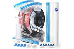 FugaCity 3D Printer Filament Storage Vacuum Bags Kit- 20Pack Reusable Vacuum Bags (PA+PE 13.8 ×15.7 in) with 20 Desiccants / 20 Humidity Cards /20 Clips/ 1 Hand Pump for Keep Filament Clean & Dry
