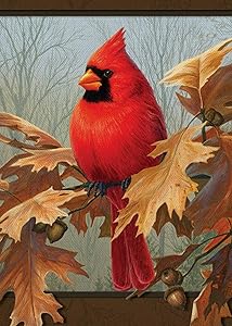 Furiaz Cardinal Garden Flag, Fall Winter Home Decorative House Yard Small Flag Red Bird Maple Leaf Decor Double Sided, Autumn Farmhouse Outdoor Welcome Decorations Seasonal Outside Burlap Flag 12 x 18