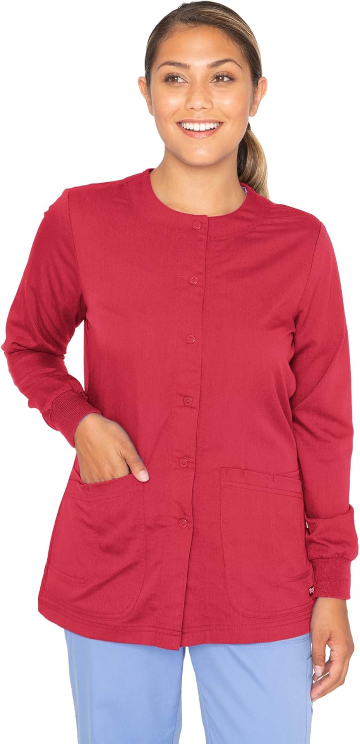 BARCO Grey’s Anatomy Women’s Warm-Up Scrub Jacket, Easy Care Medical Jacket w/ 4 Pockets & Snap Front Closure: Clothing