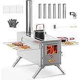 Hot Tent Stove, Large Camping Wood Stove for Tents, Portable Stainless Steel Wood Burning Stoves with 7 Chimney Pipes for Wal