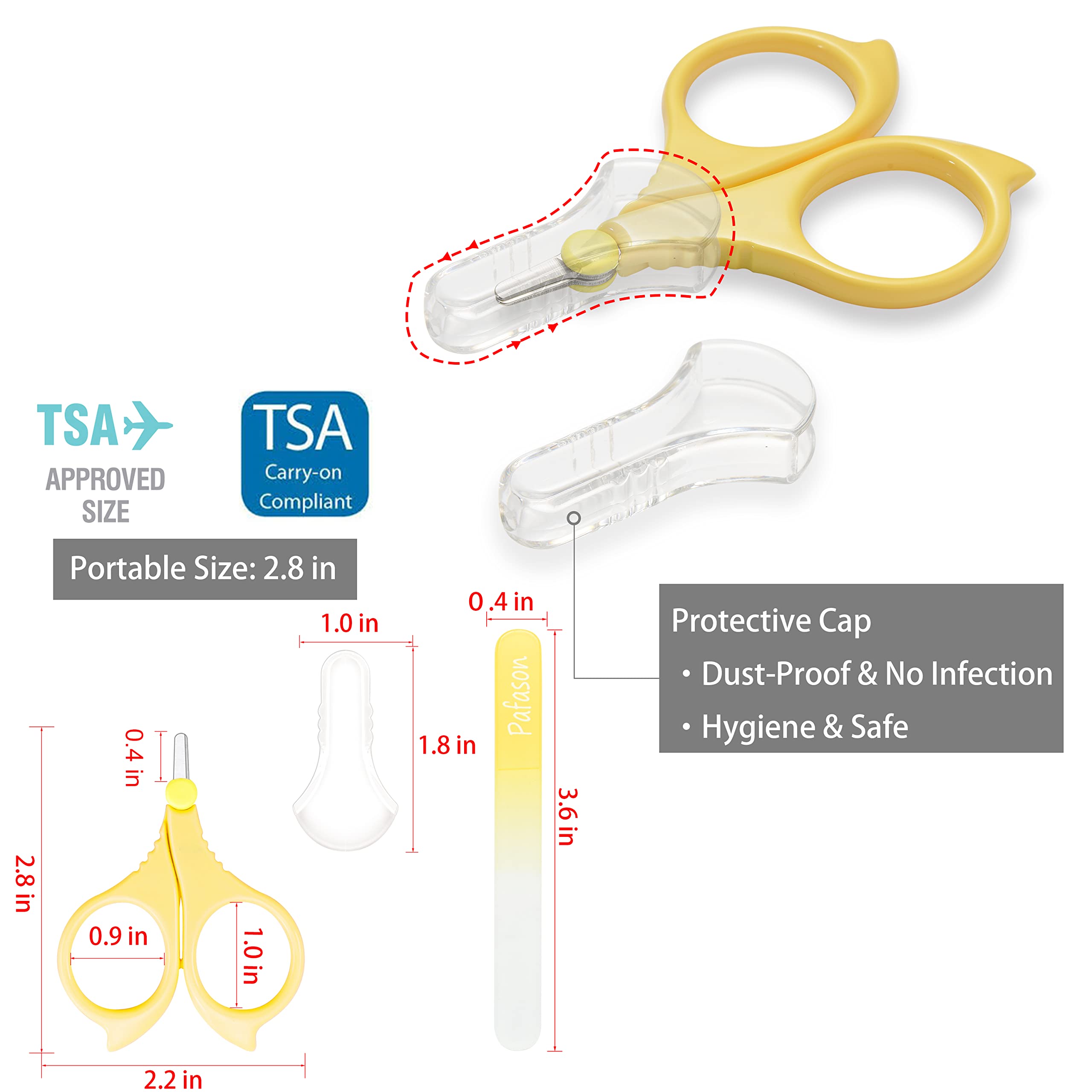 PAFASON Baby Round Tip Safety Manicure Nail Scissors and Baby Glass Nail File Set, Stainless Steel, Czech Float Glass, Ideal Shower Gift for Infant, Newborns, Babies Toddlers