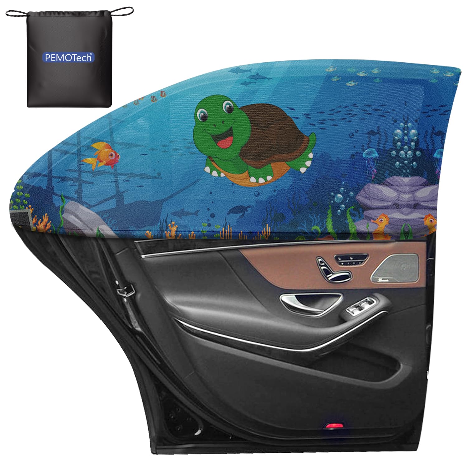 Photo 1 of PEMOTech Car Window Shade for Baby: 2 Pack UV Protection Car Side Window Sun Shades Cartoon Animal Design, Universal Stretchable Sun Shades, Privacy Protect for Kids,Family,Pets,Tints (27.2"x39.8")