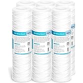 Membrane Solutions 5 Micron 10"x2.5" String Wound Whole House Water Filter Replacement Cartridge Universal Sediment Filters for Well Water - 6 Pack