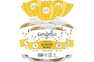 Angelic Bakehouse Burger Buns Pack - Sprouted Whole Grains - Vegan, Kosher and Non-GMO (24 Buns), 16 Oz (Pack of 3)