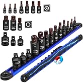 Triple-Square Spline Bit Socket Set: 13-Piece Socket Set with Magnetic Socket Rail Organizer, 1/4,3/8,1/2-inch Drive M4-M18 12 Point Bit Socket Set for Garages Workshops