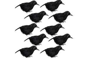 Trounistro 10 Pieces Halloween Crows Realistic Feathered Crows Black Birds Ravens for Halloween Party Home Decoration
