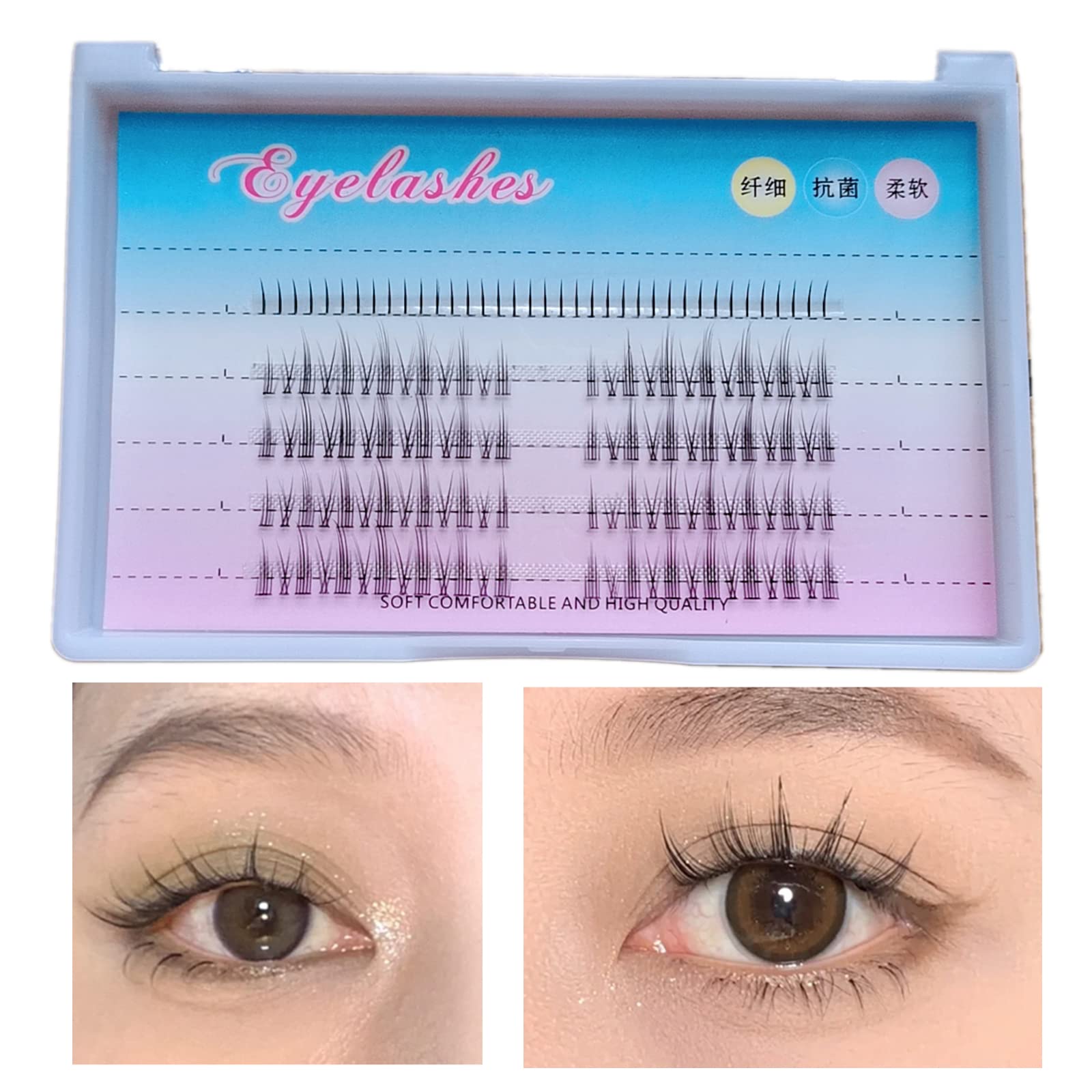 Manga Lashes Natural False Eyelashes Wispy Individual, 3D-C-6~12mm Cluster Lashes Pack for DIY Premade Fans Eyelash (manga)