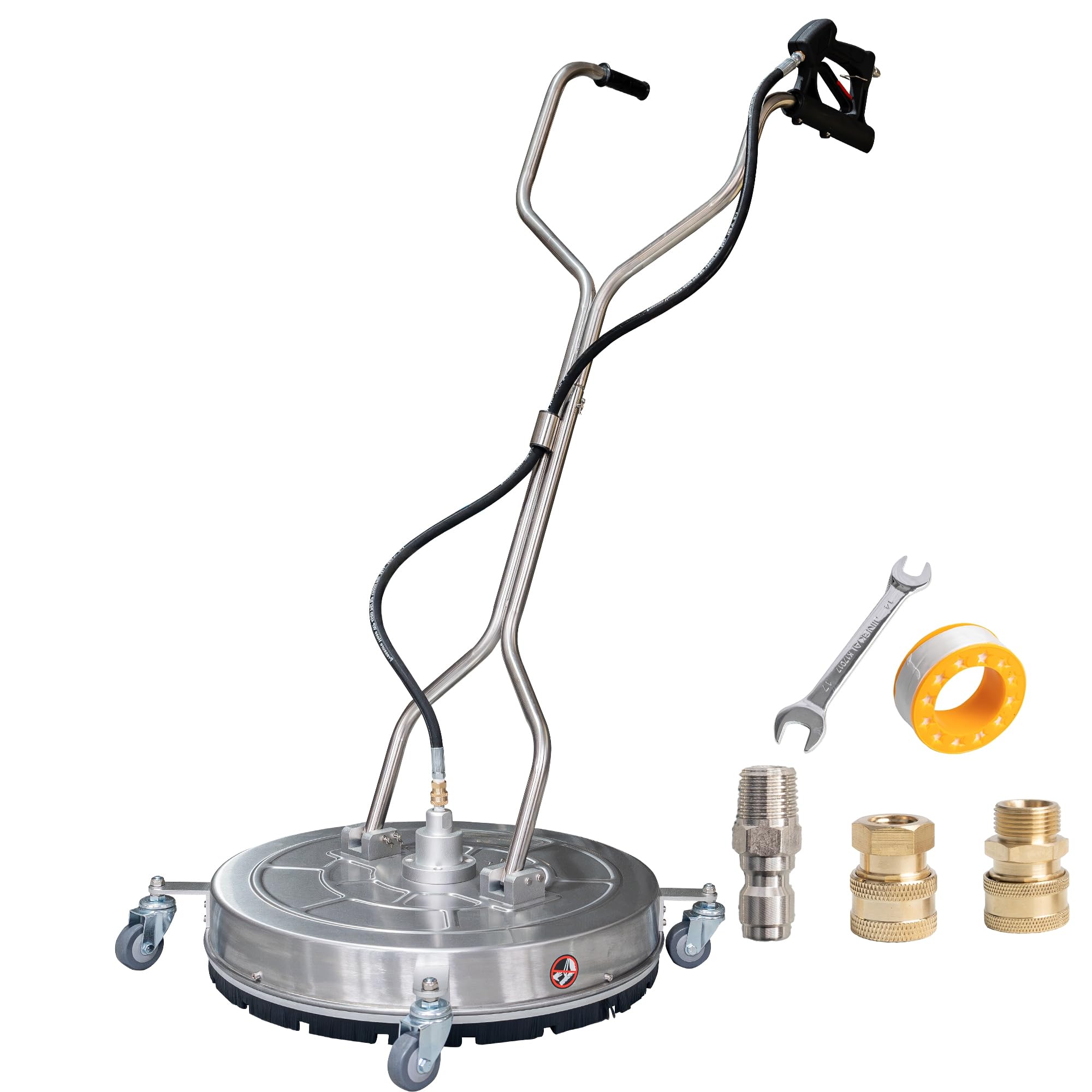 Hourleey 24" Pressure Washer Surface Cleaner with Dual Handles, Stainless Steel Surface Cleaner with 4 Wheels for Driveways, Pathway, Sidewalks, Patios, Decks, 4500 PSI with 3/8" Quick Connector Kit Image