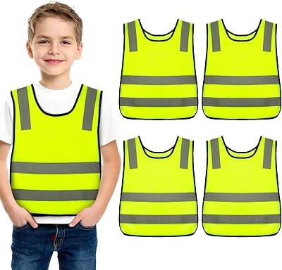 Firtink 4 Pieces Kids Hi Vis Vests High Visibility Reflective Safety Vest