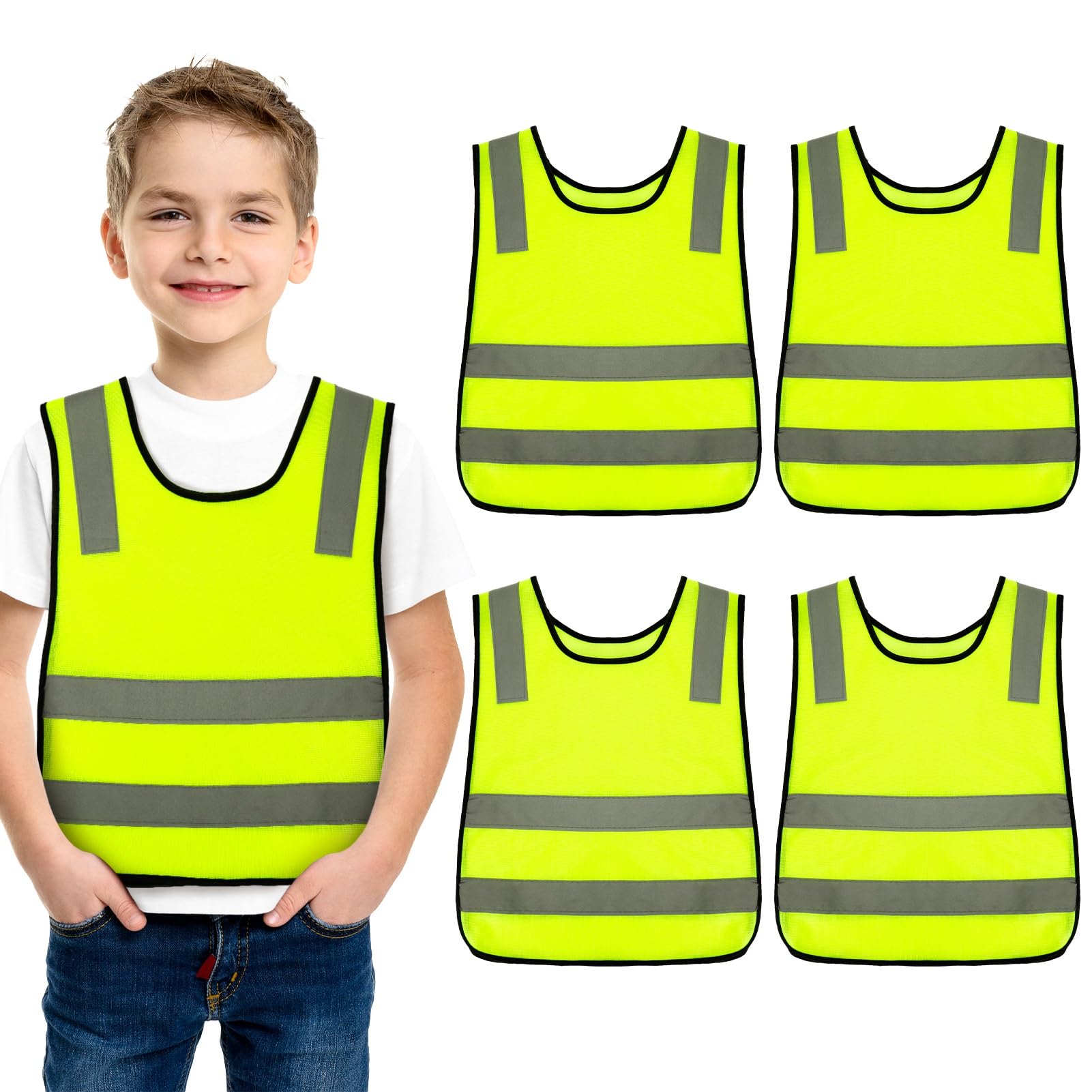 Firtink 4 Pieces Hi Vis Vests for Kids,High Vis Vests Reflective High Visibility Safety Vest High Vis Jacket for Kids Girls Boys