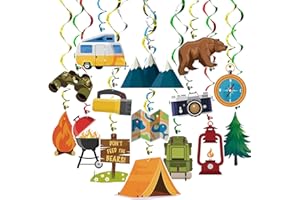 SUNNY SEAT Camping Hanging Swirl Party Decorations 30 Pack Foil Ceiling Hanging Streams Party Supplies Banner Decor for Kids Camping Adventure Bear Birthday Celebrating Party Events Baby Shower Room Wall Decor