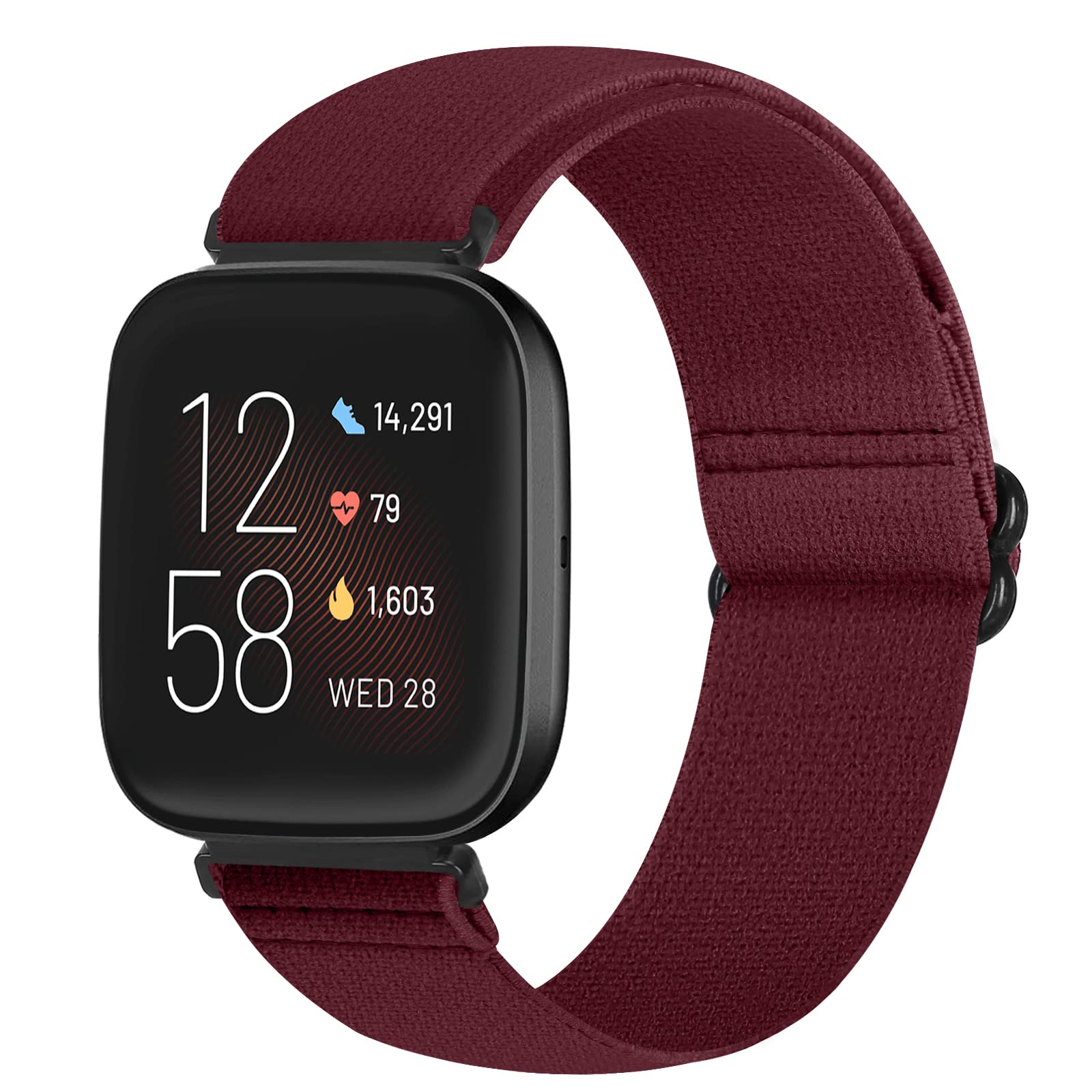 Runostrich Adjustable Elastic Watch Straps Compatible with Fitbit Versa/Fitbit Versa 2 Nylon Sport Loop Stretch Wristband Replacement Band for Women Men (Wine Red)
