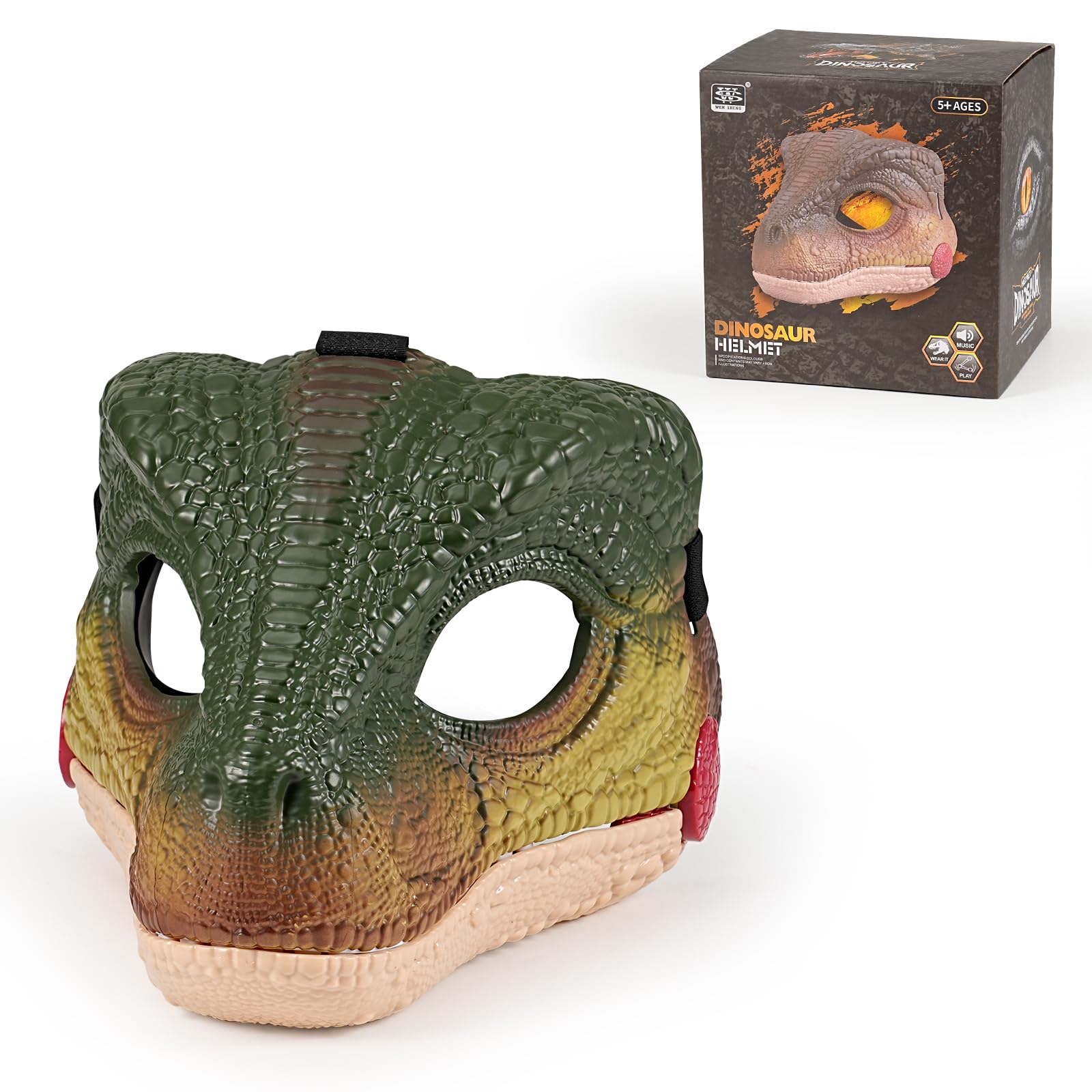 EliphonTowne Realistic Dinosaur Mask with Sound - Movable Screaming Dino Mask Moving Jaw Hard Plastic, Halloween Masks, Dino Head Face Costume, Dinosaur Theme Party Cosplay Props for Adult Teen Men