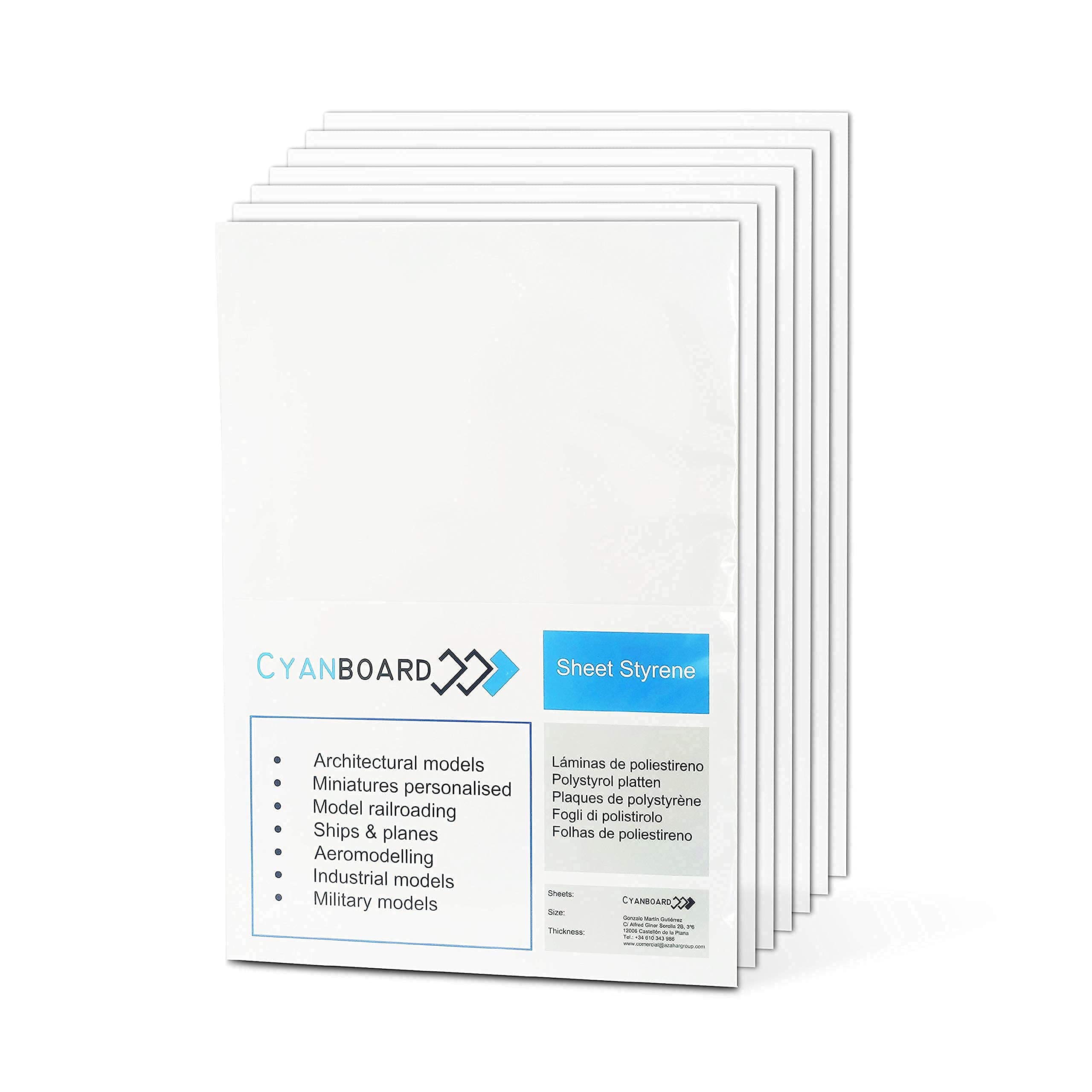 Cyanboard Rigid Polystyrene Plates, White 4 and 6 pieces in A4 size (297 x 210 mm). Plasticard for model making. 1 mm thickness x 6 pieces.