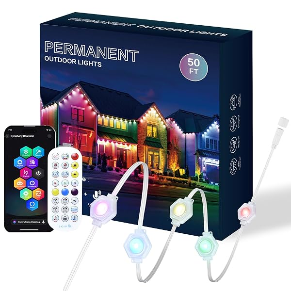 HOYECHI PERMANENT OUTDOOR LIGHTS 50FT – SMART RAINBOW...