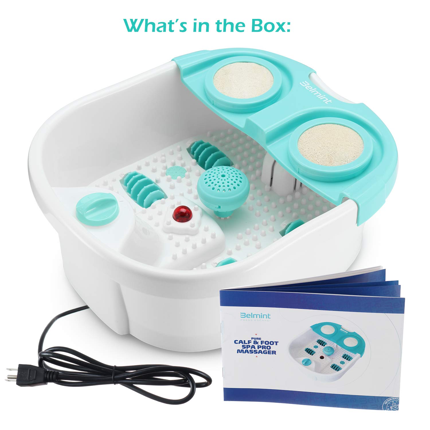 Belmint Home Foot Spa Bath Massager - All in 1, Automatic Water Jets, Bubble Massaging with 2X Loofahs for Scrubbing, Bath Salt Holder - Soak Your Feet, Deep Stress Relief Feet Tub: Beauty