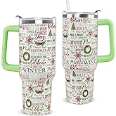 Nqhsionv Christmas Tumbler 40 oz Xmas Tree Cup Winter Coffee Travel Mug Stainless Steel Insulated Cups Joy Holiday Water Bottle Christmas Decor Gifts
