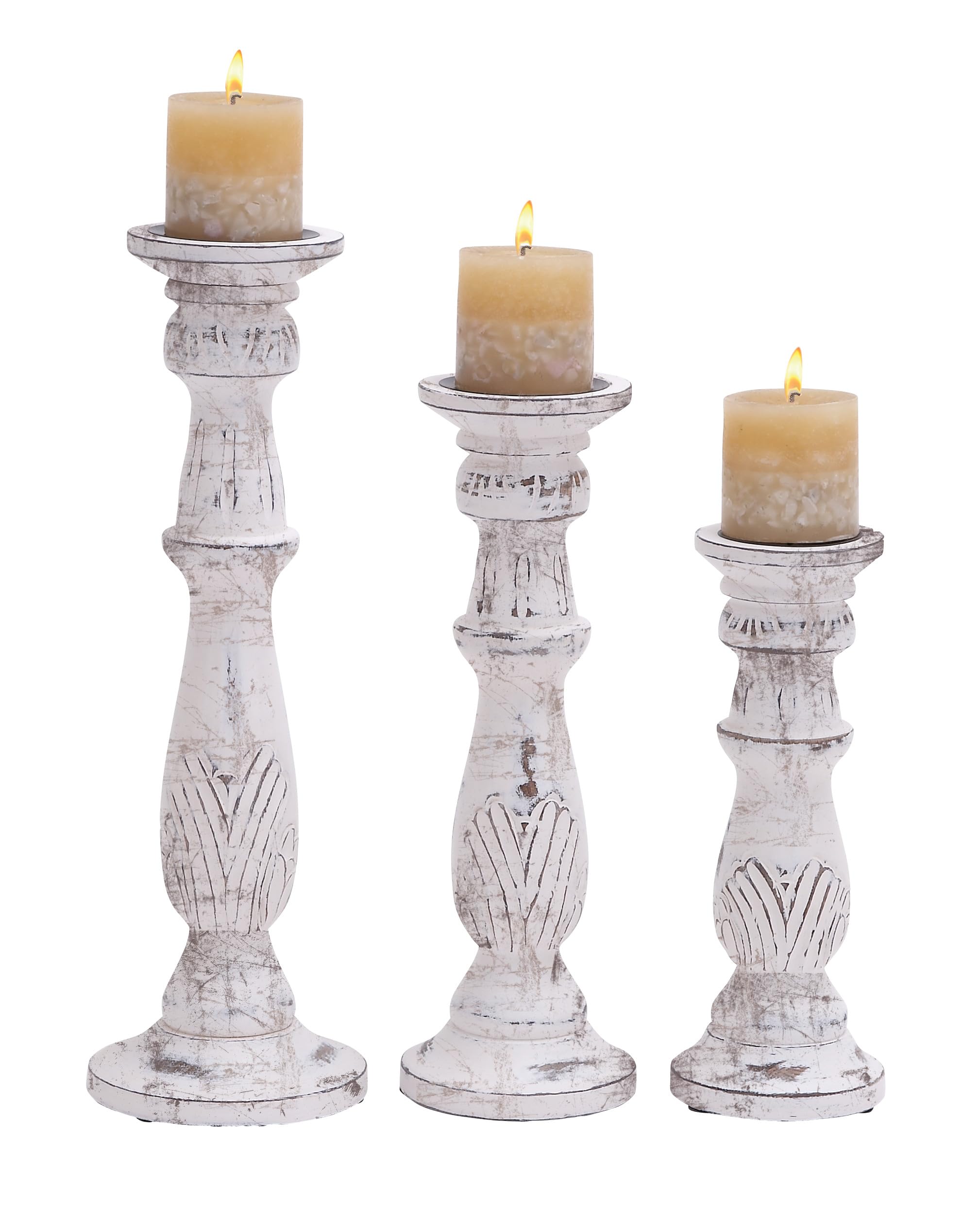 Photo 1 of Deco 79 Mango Wood Candle Holder, Set of 3 18", 15", 12"H, White