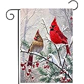 Winter Cardinal Bird Garden Flags Christmas Banners for Outside 12x18 Double Sided Red Birds on Tree Branch Flag Welcome New Year Yard Flag Farmhouse Outdoor Decor