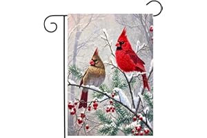 DZGLOBAL Winter Cardinal Bird Garden Flags Christmas Banners for Outside 12x18 Double Sided Red Birds on Tree Branch Flag Welcome New Year Yard Flag Farmhouse Outdoor Decor