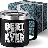 Livinges Best Farter Ever I Mean Father Tumbler Fathers Day Mug - Worlds Best Dad Tumbler - Dad Jokes Mug Daddy Papa Christmas Mugs Gifts for Dads from Daughter Son Kids 14oz Stainless Steel with Lid