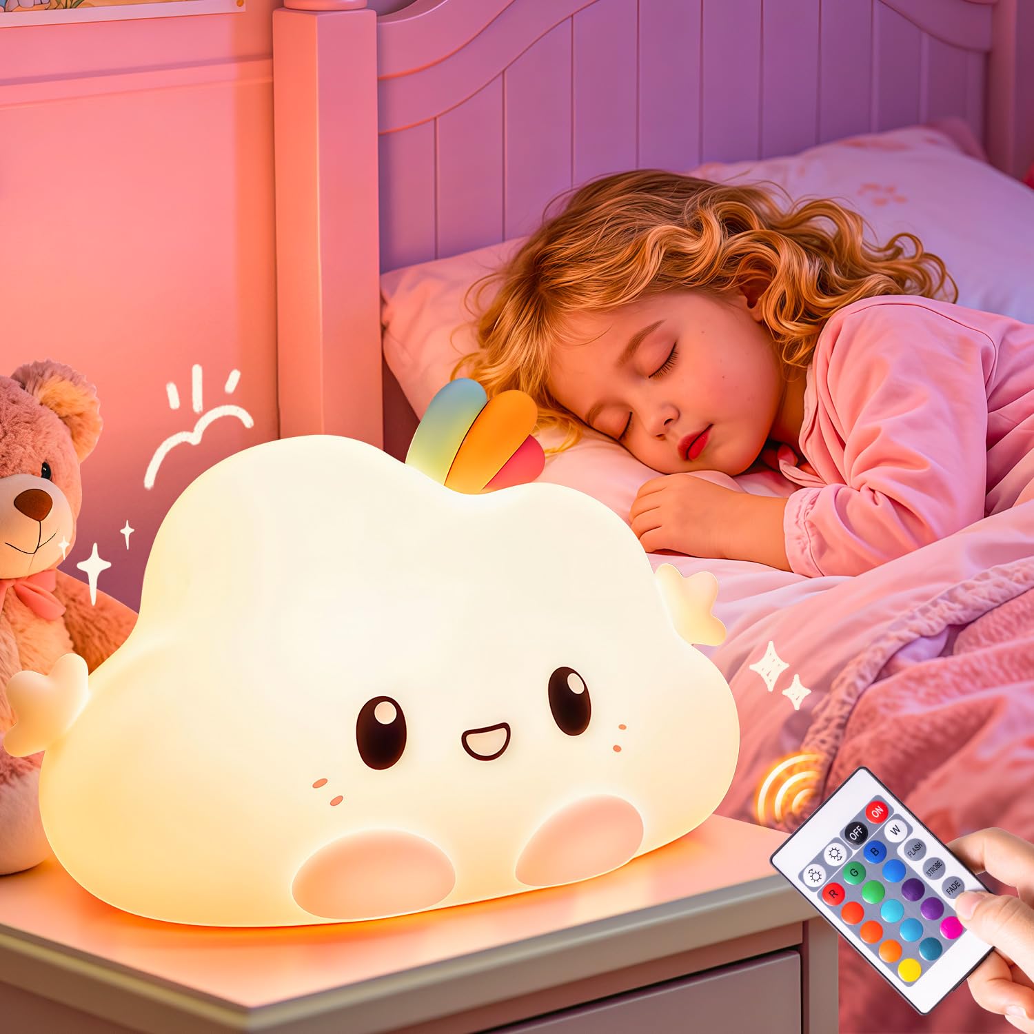 One Fire Baby Night Light Kids | 16 Colours+Remote Control+Silicone+Dimmable+12H Use Kids Night Light | Nightlight Bedroom Lamp Girls Bedroom Accessories Cute Things Baby Christmas Gifts