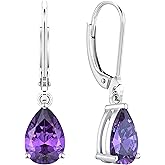 YL 925 Sterling Silver Teardrop Dangle Drop Earrings for Women 7x10 MM Solitaire Birthstone Leverback Jewelry