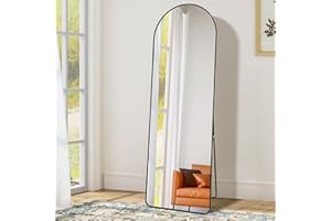 ENJOYBASICS 65"x22" Arched Full Length Mirror with Stand, Large Full Size Body Mirror Hanging or Leaning Against Wall, Aluminum Alloy Wall Mirror, Floor Mirror for Bedroom Living Room, Black