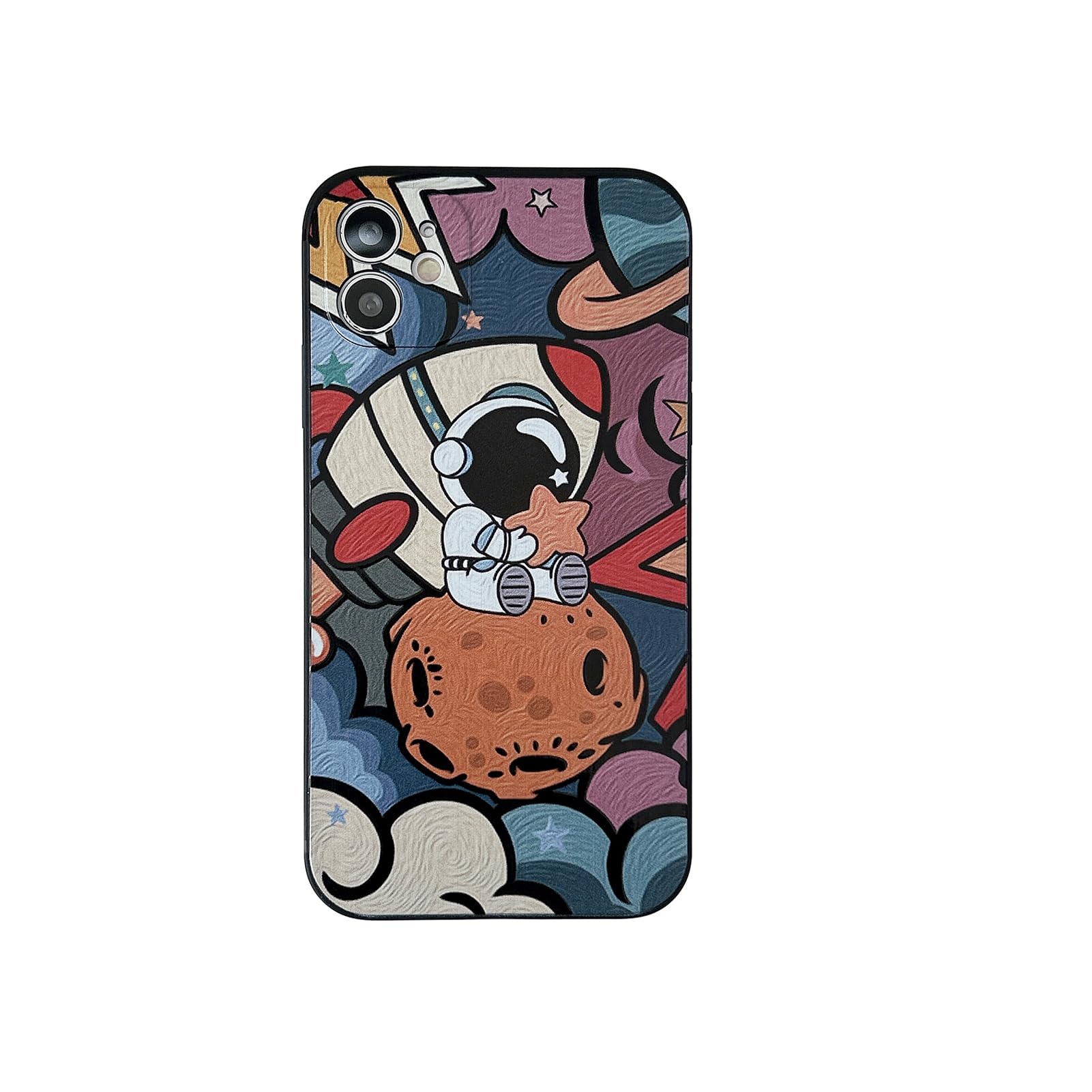 Yonds Queen Compatible with iPhone 12 mini Cute Case, Cool Cartoon Astronaut Planet Space Painting Design Stylish Soft TPU Bumper Shockproof Anti-Slip Protector Case (iPhone 12 mini, Planet) — image 1