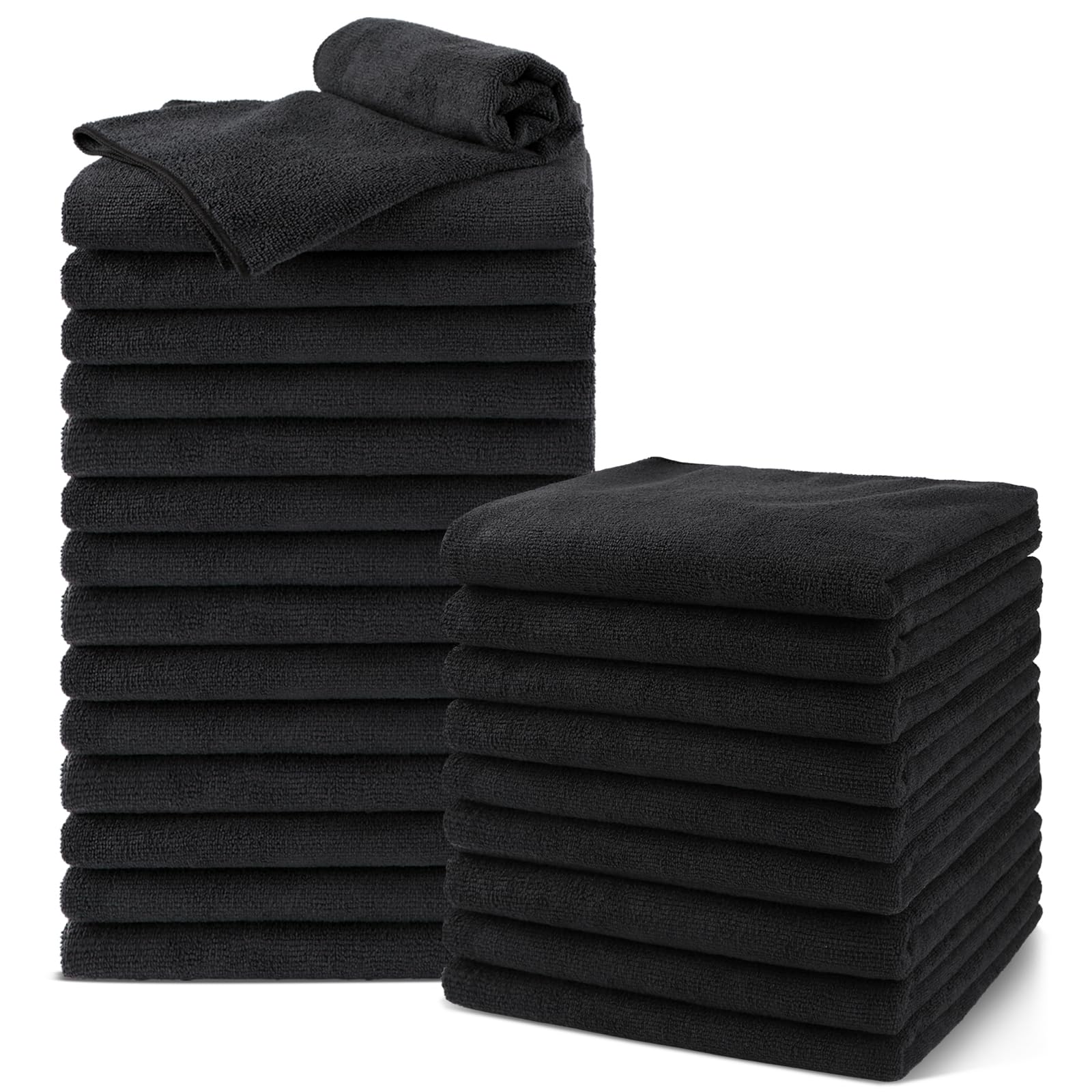 Photo 1 of UNIMADE Salon Towels 24 Pack, Microfiber Barber Towels Bulk, (16x29 inches) Hair-Drying Cloth Super Soft Black Hand Cloth for Gym, Bath, Spa Use and Home Beauty Care(Not Bleach Proof)