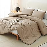 CozyLux Queen Comforter Set Taupe, 3 Pieces Solid Breathable Quilted Style Bedding Sets for All Season, Luxury Soft Microfiber Down Alternative Comforter Bet Set (1 Comforter & 2 Pillowcases)
