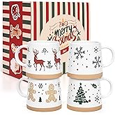 Maustic Christmas Mugs Set of 4, Holiday Coffee Mugs with Festive Christmas Themed Design, Hot Chocolate Hot Cocoa Cups, Family Gifts, 14 Oz