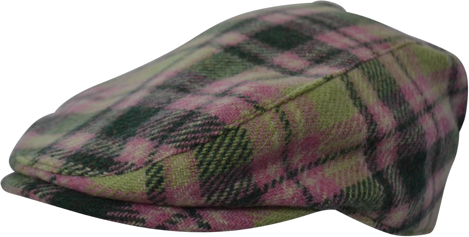 Scally Cap Wool Green Pink Tartan Plaid Flat Cap Scally Caps Clothing