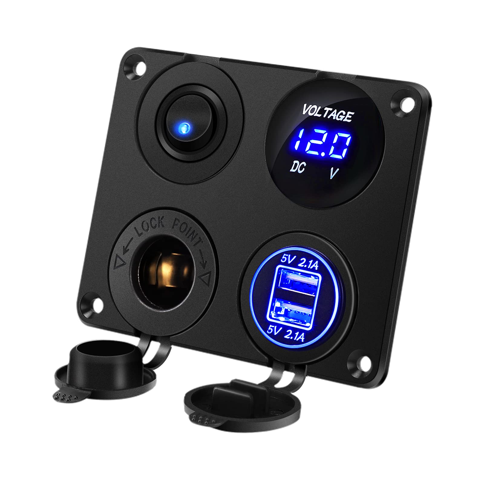 Thlevel 4 in 1 Switch Panel Car Dual USB Charger 12V 4.2A LED Voltmeter ON/OFF Toggle Cigarette Socket for Boat Marine