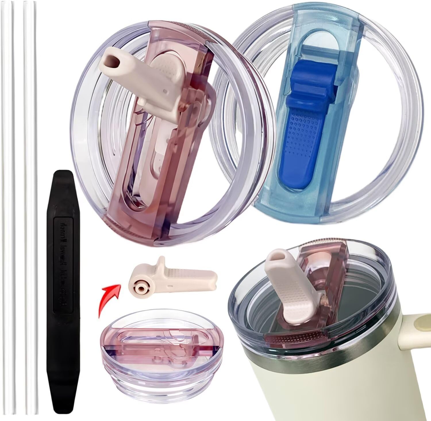 Photo 1 of 2 Pack 40 oz Tumbler Detachable Flip Straw Lid Replacement Fit for Stanley Quencher ProTour,Leak Proof Lid Compatible with Stanley Cup,No Spill Flip Top Tumbler Cover for Stanley Cup Accessories