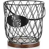 AOOHOOA Round Egg Basket for Gathering Fresh Eggs, Metal | Non-Slip Wooden Base, K-Cup Organizer, Comfortable and Secure Grip